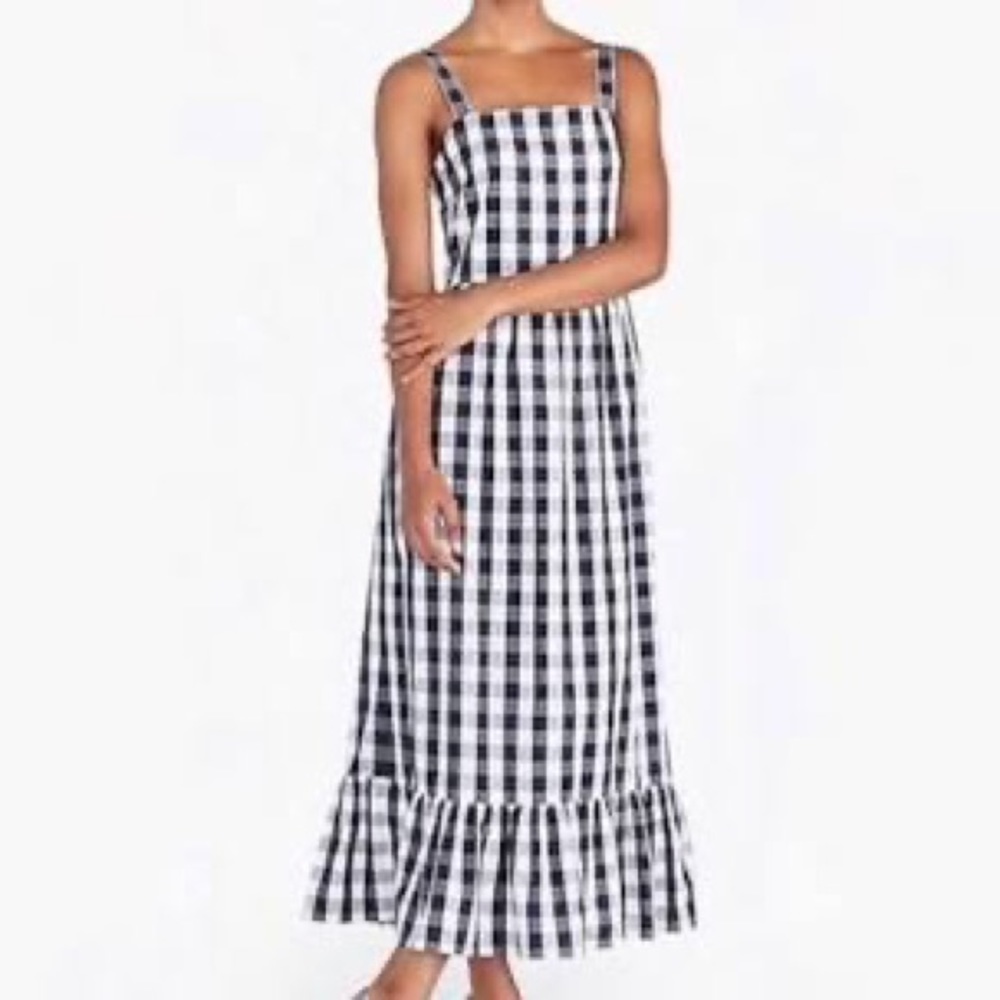 J Crew Factory Navy Gingham Maxi Dress